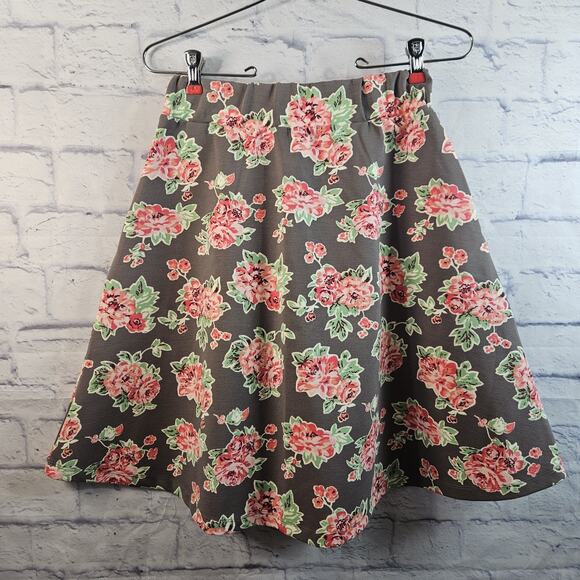 Matilda Jane XS Womens Skirt Cheryl Skater Pocket Gray Floral Leaves - Picture 3 of 6